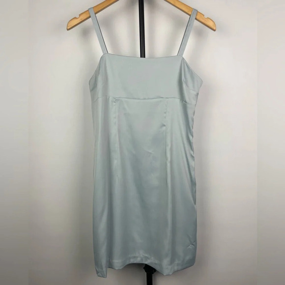 Urban Outfitters Baby Blue Wesley Satin Straight Neck Slip‎ Mini Dress - Picture 2 of 8